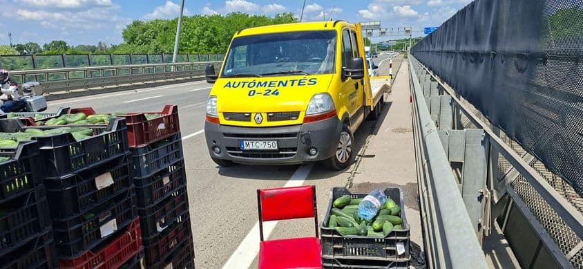 Autómentés és uborkák a leállósávban.